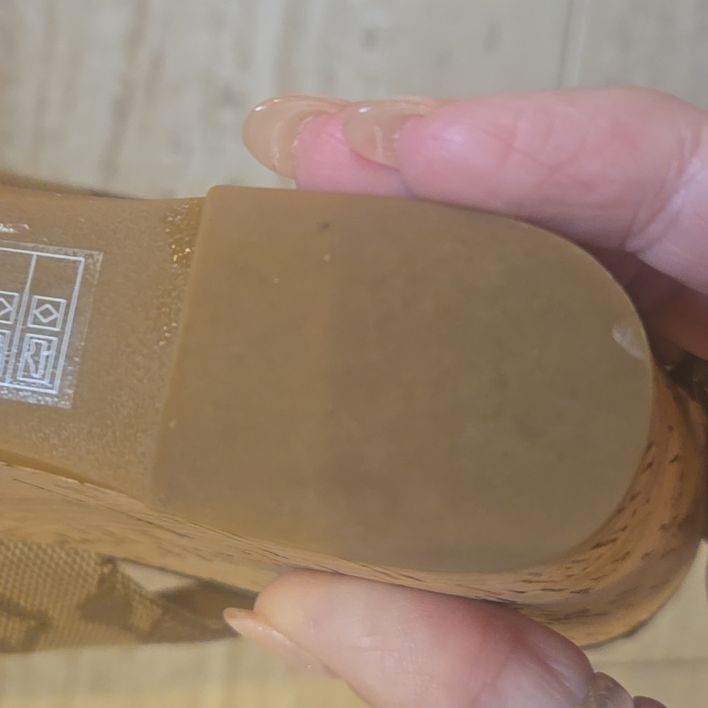 Coach Ferry Cork Wedge Jacquard Mongram Peeptoe Khaki/Chesnut Espadrilles - Picture 7 of 14